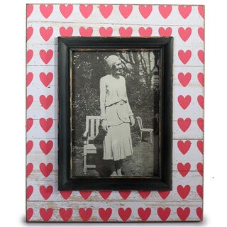 Vintage Holz-Bilderrahmen 23 x 28 cm mit rosa Herzen für 13 x 18 Fotos