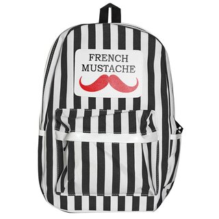 French Mustache Rucksack 43 x 35 cm Daypack Schwarz Weiß gestreift