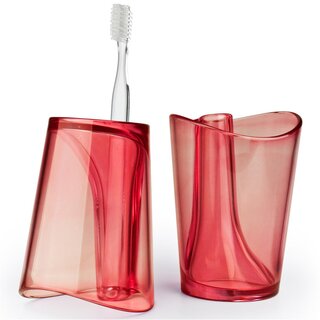 Zahnputzbecher mit Zahnbürstenhalter Ø 8 cm Acryl für Zahnbürste & Zahnpasta Pink Rot