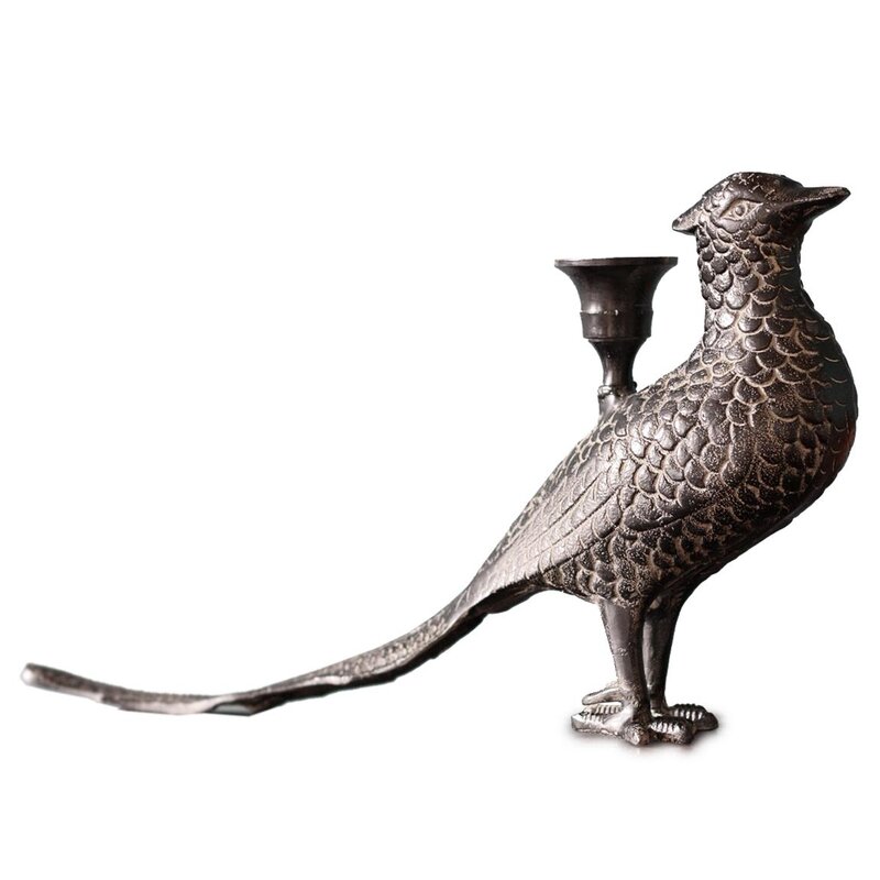 ❀ Kerzenleuchter Kranich Vogel schwarz 42cm Handarbeit Metall Teelichthalter 106