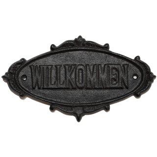 Türschild WILLKOMMEN Gußeisen 21 x 12 cm Schwarzbraun