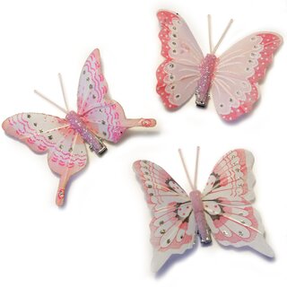 Schmetterling am Clip Sommerdeko rosa Federn 7,5 x 7 cm 6er Set