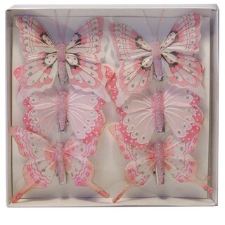 Schmetterling am Clip Sommerdeko rosa Federn 7,5 x 7 cm 6er Set