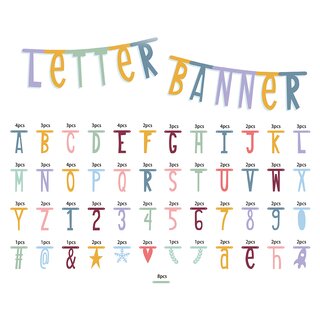 Buchstaben Girlande DIY Letter Banner 125 Stk. 10,5 x 0,8 cm Bunt
