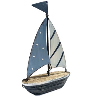 Segelboot Dekoboot Sommer 13 cm blau weiß